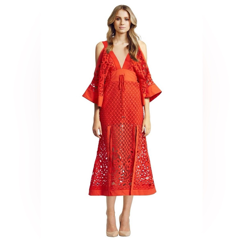 Alice‎ McCall Break Love Lace Cold Shoulder Deep V-Neck Midi Dress